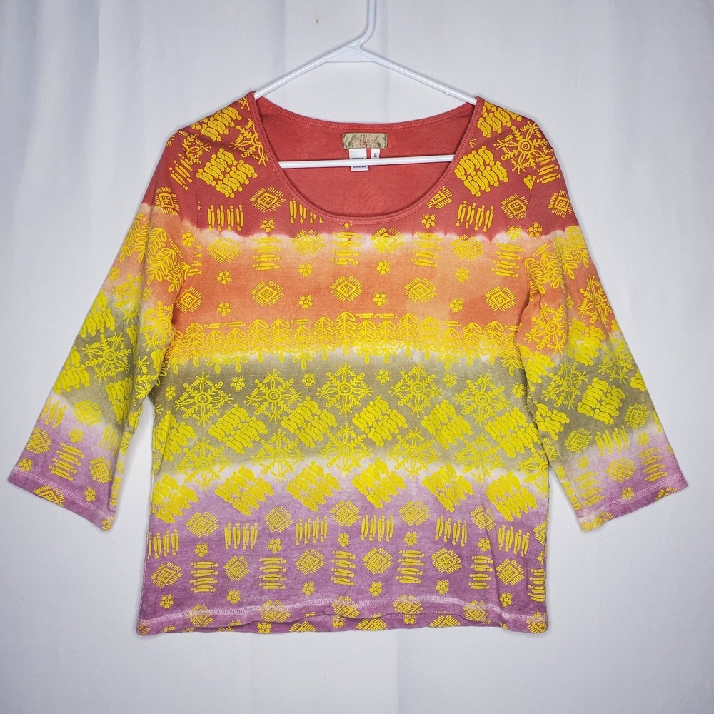 The Territory Ahead T-Shirt Women Large Aztec Multicolor Stripe 3/4 90s Fairy
